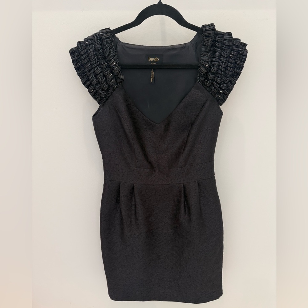 Laundry By Shelli Segal Black embellished Cap-Sleeve Mini Dress